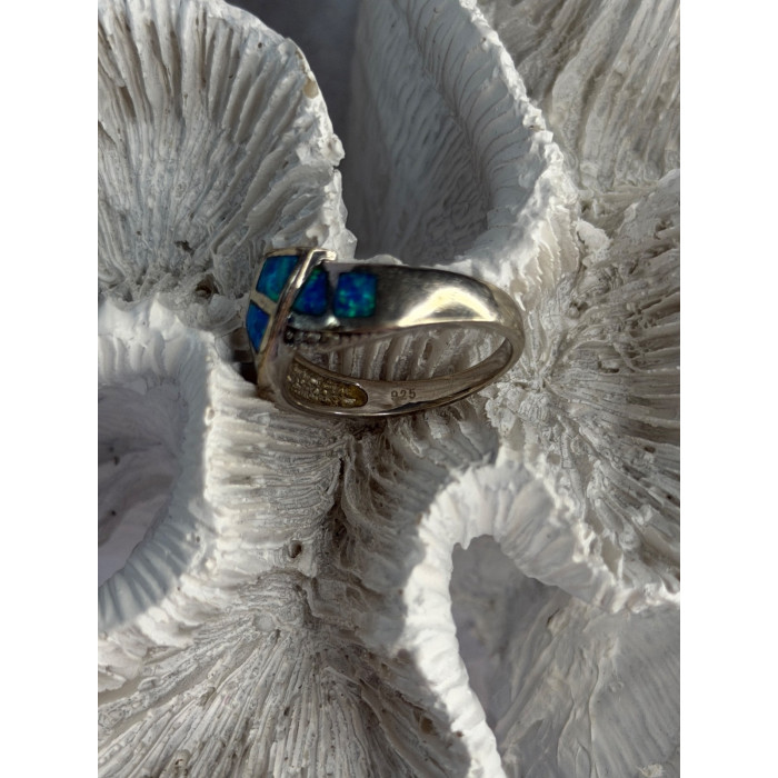 925 Sterling Silver Opal & Beryl Ring Size 7