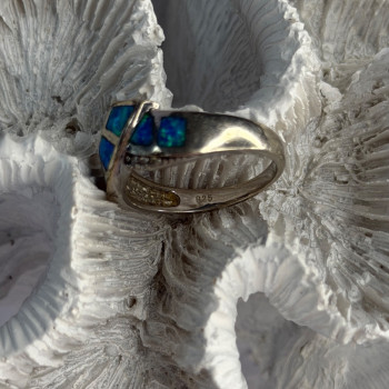 925 Sterling Silver Opal & Beryl Ring Size 7