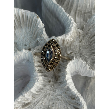 925 Sterling Silver Topaz & Marcasite Ring Size 5.5