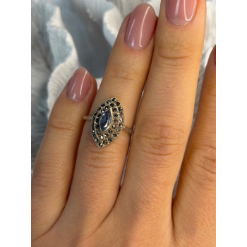 925 Sterling Silver Topaz & Marcasite Ring Size 5.5