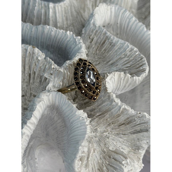 925 Sterling Silver Topaz & Marcasite Ring Size 5.5