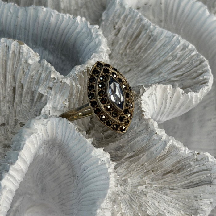 925 Sterling Silver Topaz & Marcasites Ring Size 5.5