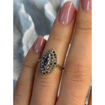 925 Sterling Silver Topaz & Marcasite Ring Size 5.5