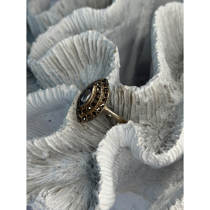 925 Sterling Silver Topaz & Marcasite Ring Size 5.5