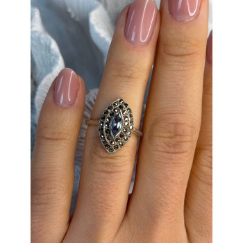 925 Sterling Silver Topaz & Marcasite Ring Size 5.5