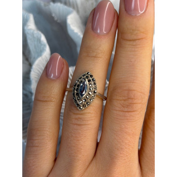 925 Sterling Silver Topaz & Marcasite Ring Size 5.5