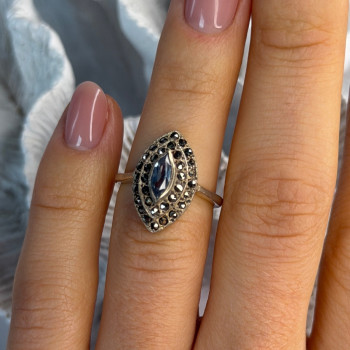 925 Sterling Silver Topaz & Marcasites Ring Size 5.5