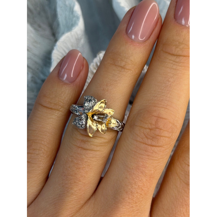 925 Sterling Silver Gold Plated Cz Flower Ring Size 6