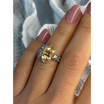 925 Sterling Silver Gold Plated Cz Flower Ring Size 6