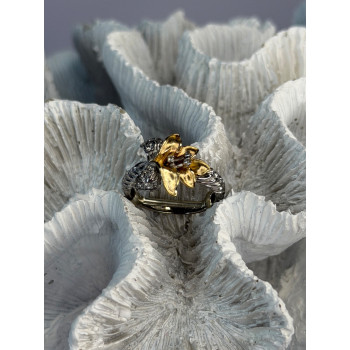 925 Sterling Silver Gold Plated Cz Flower Ring Size 6