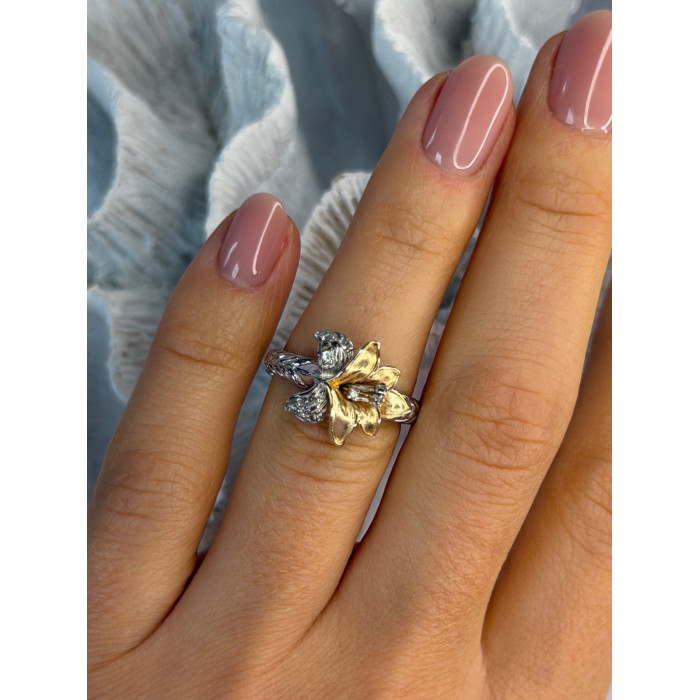 925 Sterling Silver Gold Plated Cz Flower Ring Size 6