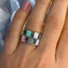 925 Sterling Silver Abalone & Agate & Marcasite Ring Size 6.5