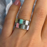 925 Sterling Silver Abalone & Agate & Marcasite Ring Size 6.5
