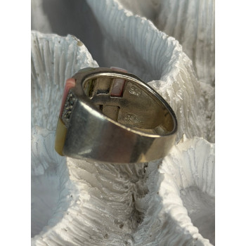 925 Sterling Silver Abalone & Agate & Marcasite Ring Size 6.5