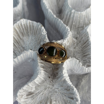 925 Sterling Silver Gold Plated Jade Ring Size 8.5