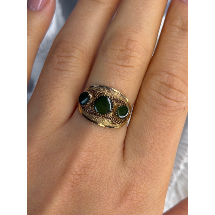 925 Sterling Silver Gold Plated Jade Ring Size 8.5