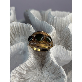 925 Sterling Silver Gold Plated Jade Ring Size 8.5