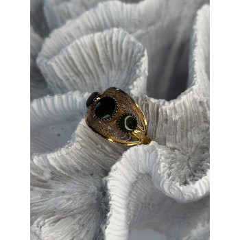 925 Sterling Silver Gold Plated Jade Ring Size 8.5