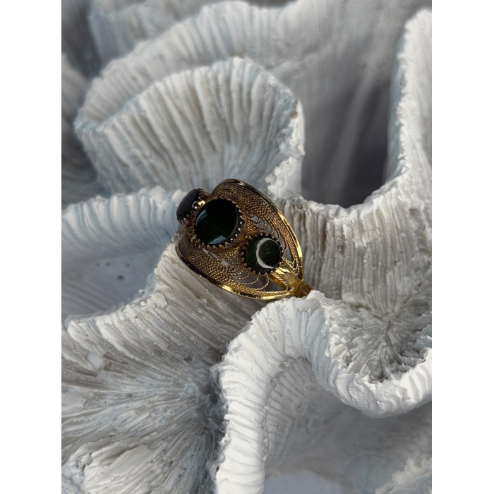 925 Sterling Silver Gold Plated Jade Ring Size 8.5