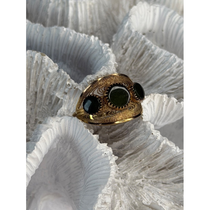 925 Sterling Silver Gold Plated Jade Ring Size 8.5