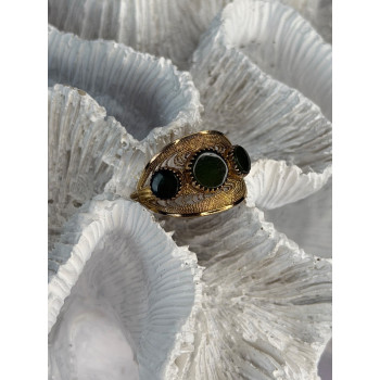 925 Sterling Silver Gold Plated Jade Ring Size 8.5