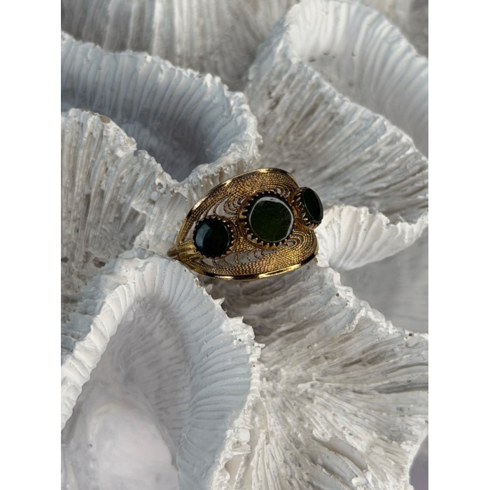 925 Sterling Silver Gold Plated Jade Ring Size 8.5