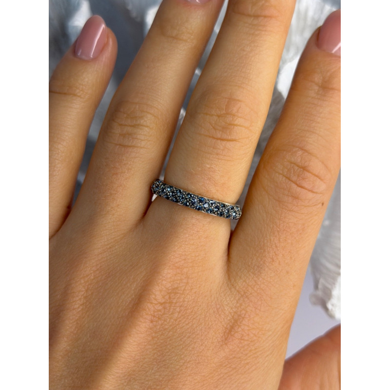 925 Sterling Silver Aquamarine Band Ring Size 8