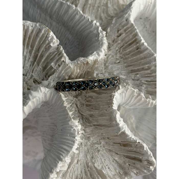 925 Sterling Silver Aquamarine Band Ring Size 8