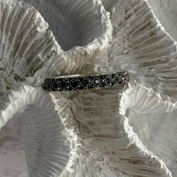925 Sterling Silver Aquamarine Band Ring Size 8