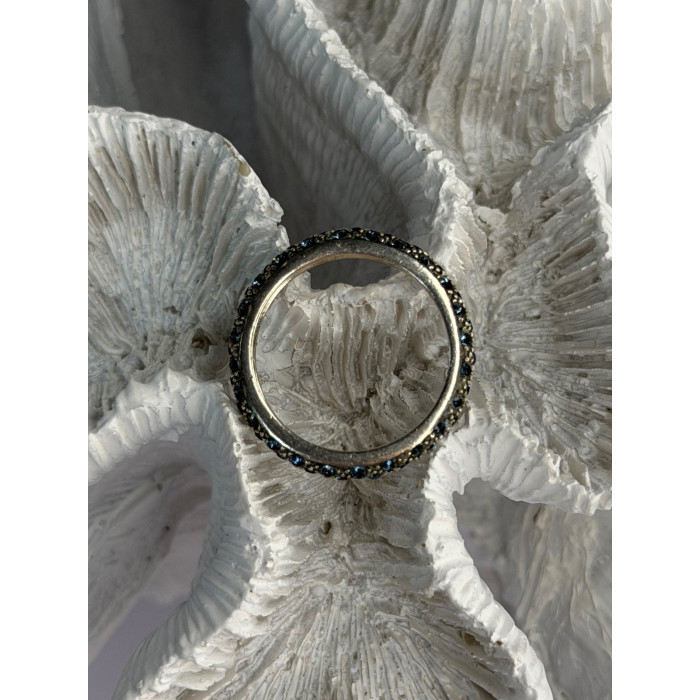 925 Sterling Silver Aquamarine Band Ring Size 8