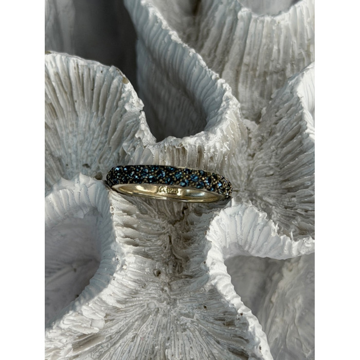 925 Sterling Silver Aquamarine Band Ring Size 8