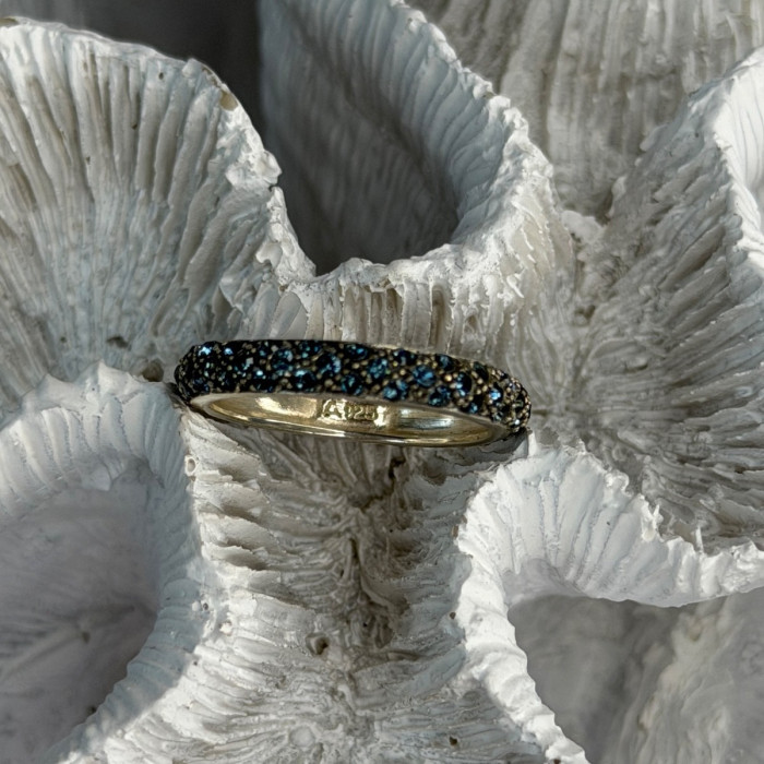 925 Sterling Silver Aquamarine Band Ring Size 8
