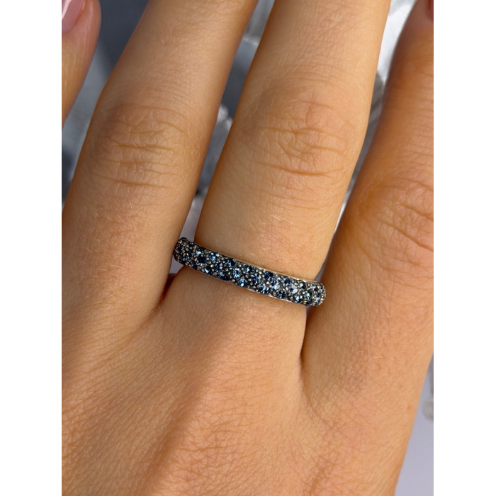 925 Sterling Silver Aquamarine Band Ring Size 8
