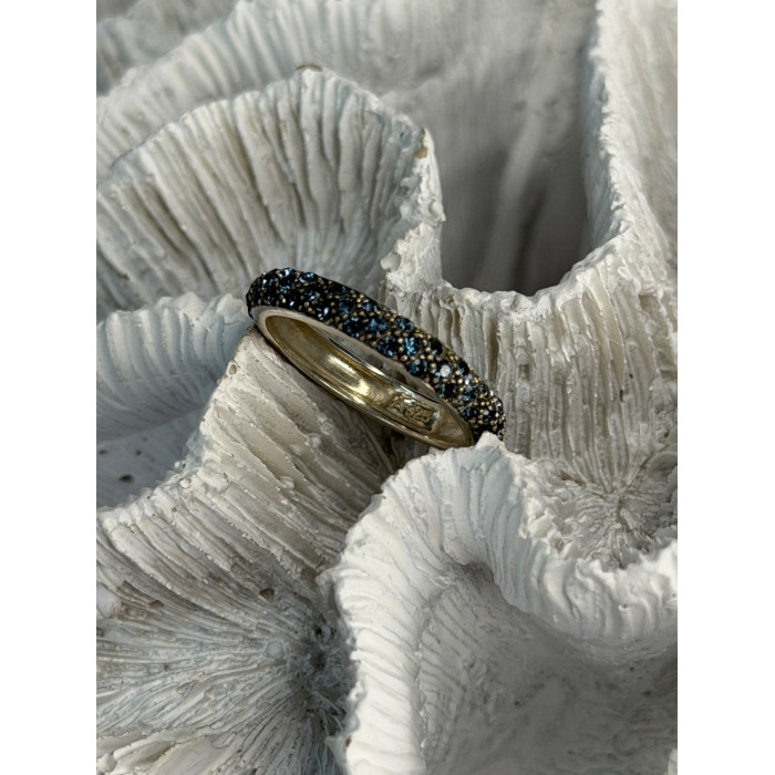 925 Sterling Silver Aquamarine Band Ring Size 8