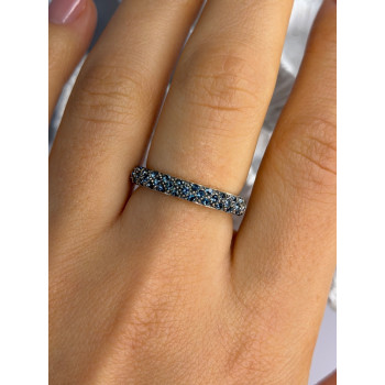 925 Sterling Silver Aquamarine Band Ring Size 8