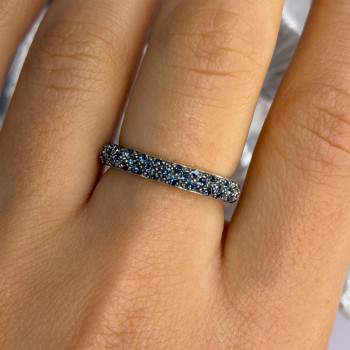 925 Sterling Silver Aquamarine Band Ring Size 8
