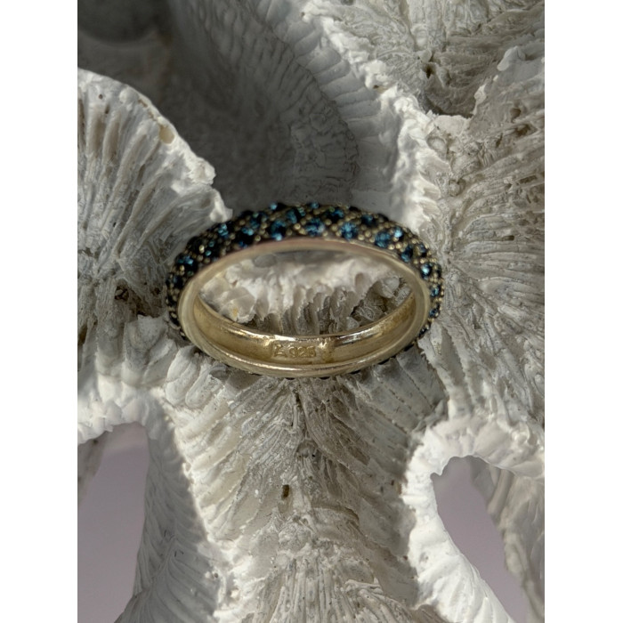 925 Sterling Silver Aquamarine Band Ring Size 8