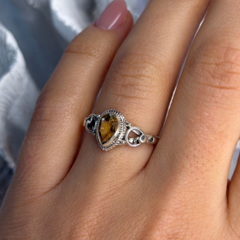 925 Sterling Silver Citrine Ring Size 7