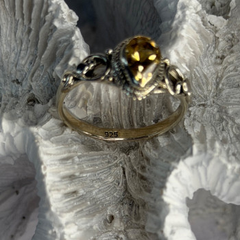 925 Sterling Silver Citrine Ring Size 7