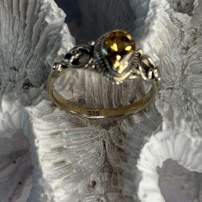 925 Sterling Silver Citrine Ring Size 7