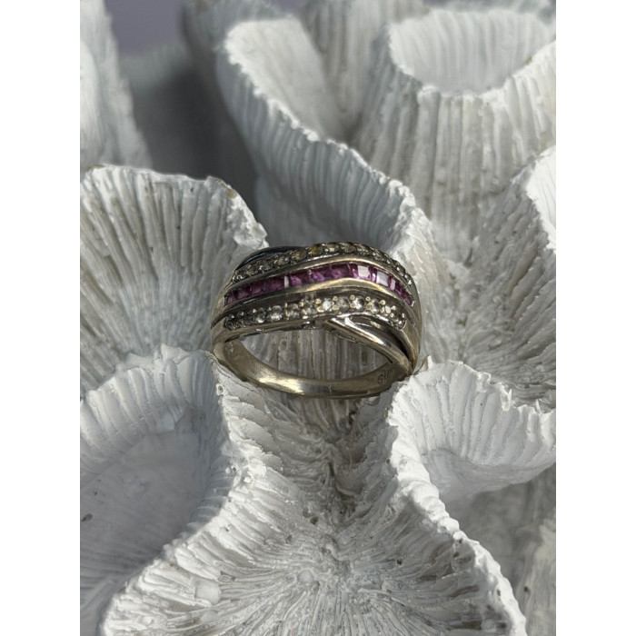 925 Sterling Silver Pink & White Spinel Ring Size 7.5