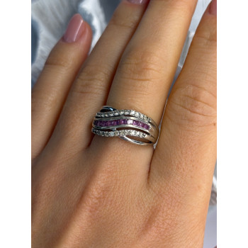 925 Sterling Silver Pink & White Spinel Ring Size 7.5