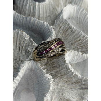 925 Sterling Silver Pink & White Spinel Ring Size 7.5