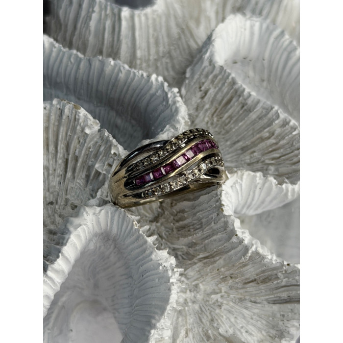925 Sterling Silver Pink & White Spinel Ring Size 7.5