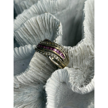 925 Sterling Silver Pink & White Spinel Ring Size 7.5
