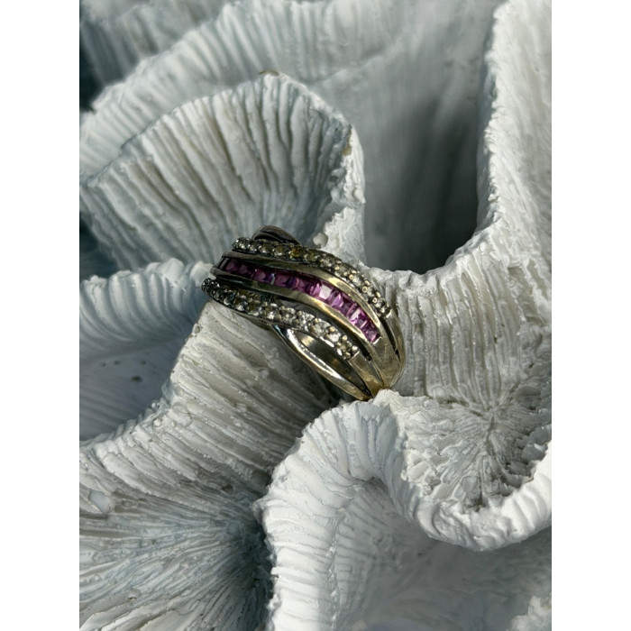 925 Sterling Silver Pink & White Spinel Ring Size 7.5