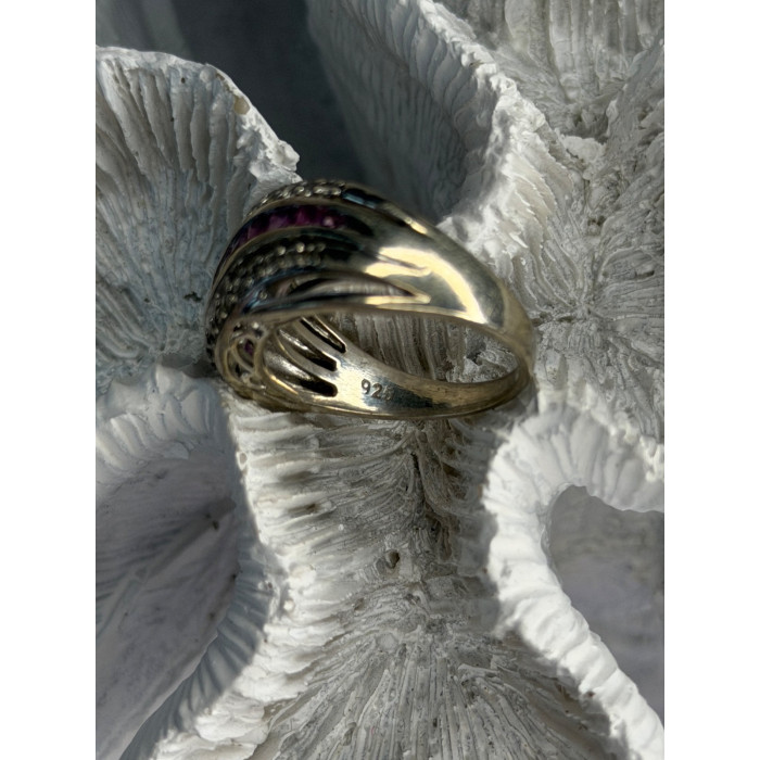 925 Sterling Silver Pink & White Spinel Ring Size 7.5