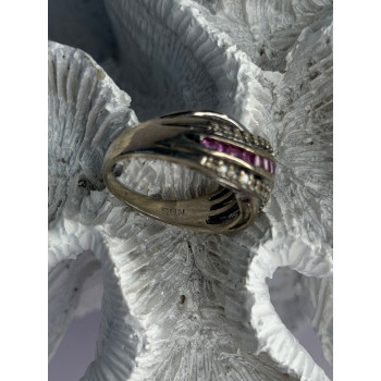 925 Sterling Silver Pink & White Spinel Ring Size 7.5