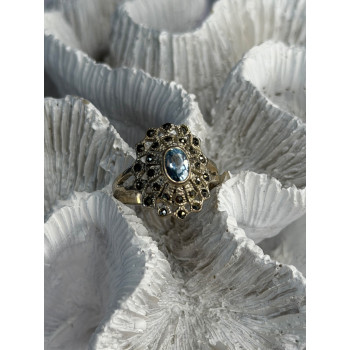 925 Sterling Silver Topaz & Marcasite Ring Size 7