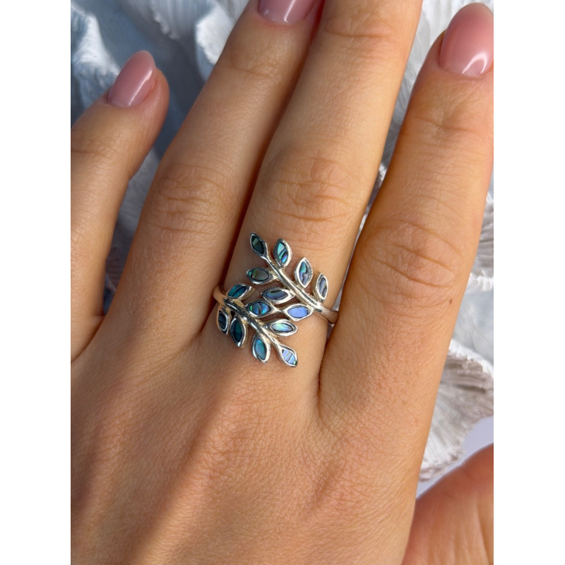 925 Sterling Silver Leaf Abalone Ring Size 8.5